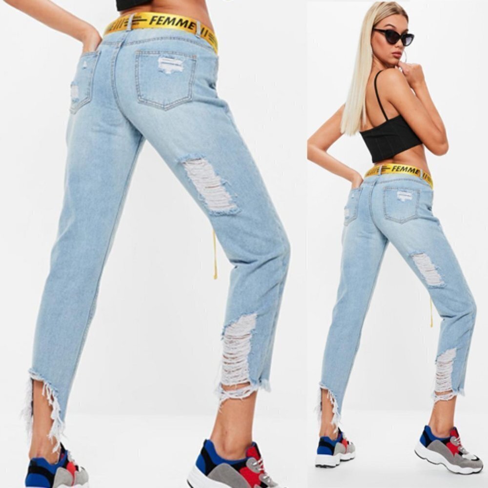Missguided Light Wash Distressed Ripped Boyfriend Jeans Sz 8 new nwt
